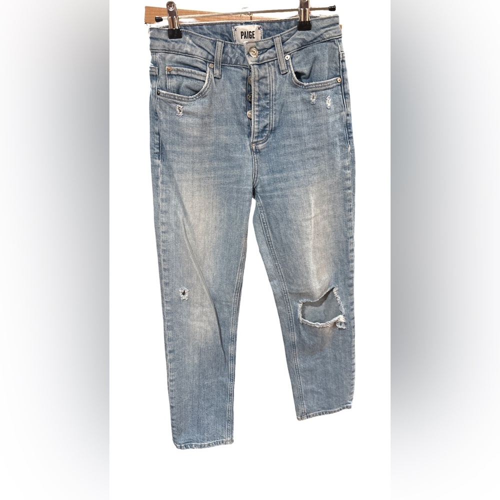 PAIGE SARAH STRAIGHT ANKLE Distressed Blue Women's Jeans